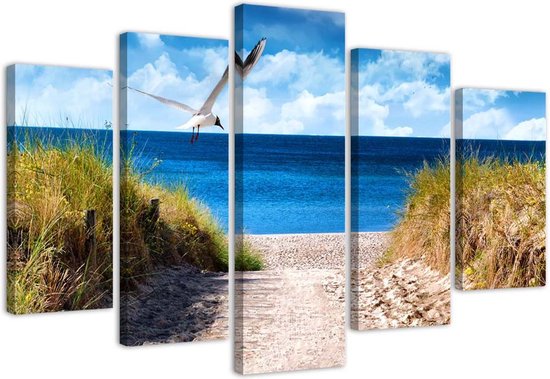 Trend24 - Canvas Schilderij - Welkom In De Zee - Vijfluik - Landschappen - 100x70x2 cm - Blauw