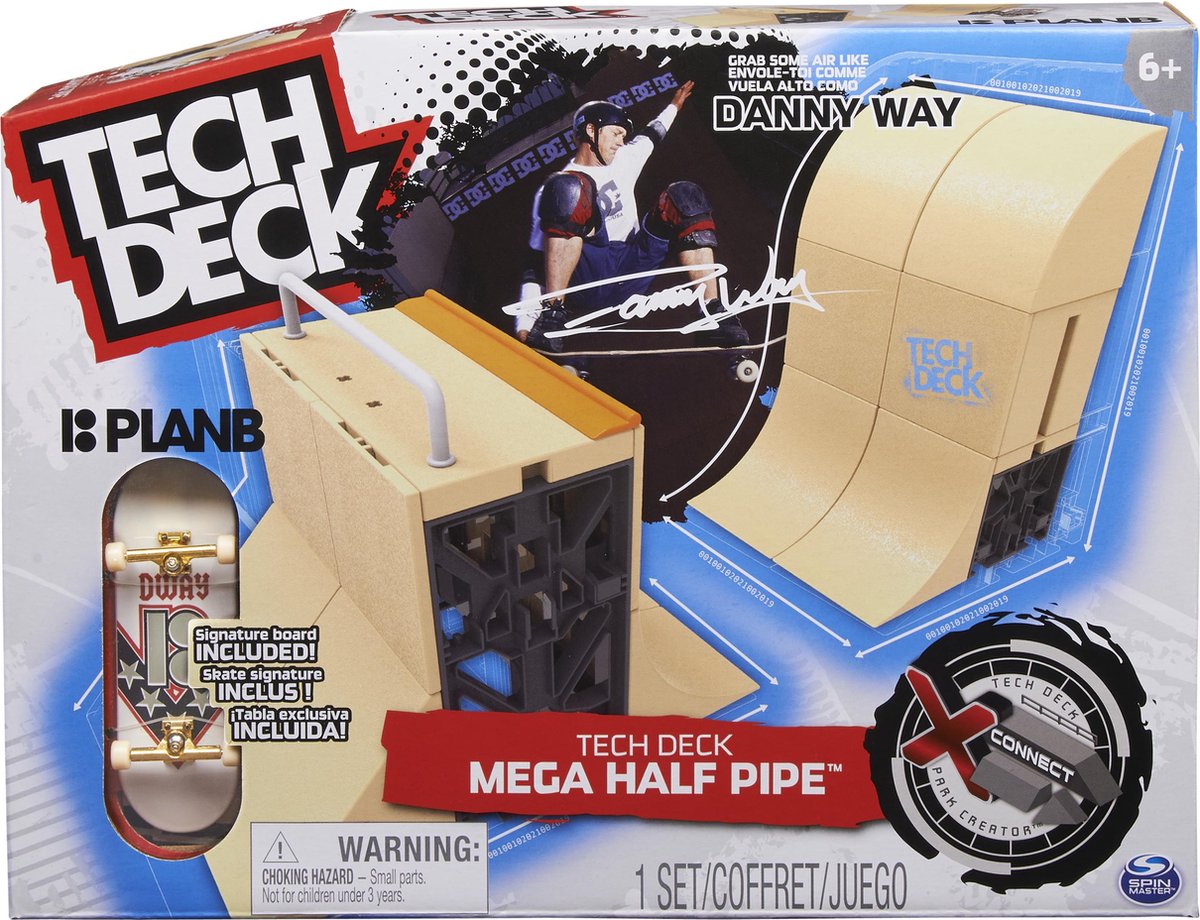 Tech Deck X-Connect - Danny Way Mega Half Pipe - Aanpasbare Ramp Set met PlanB vingerskateboard - Tech Deck