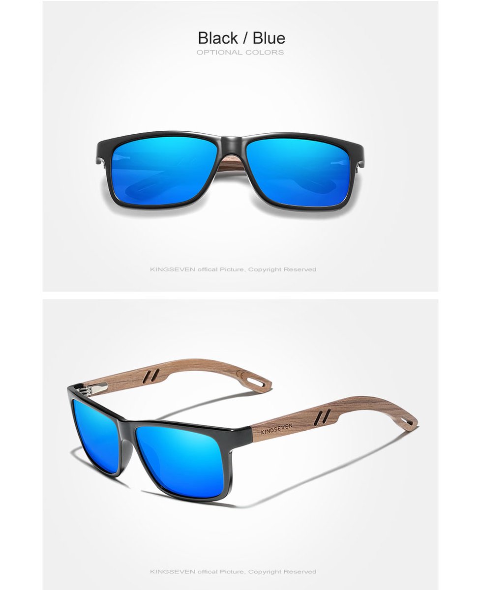 Kingseven houten zonnebril bruin zwart met blauwe glazen