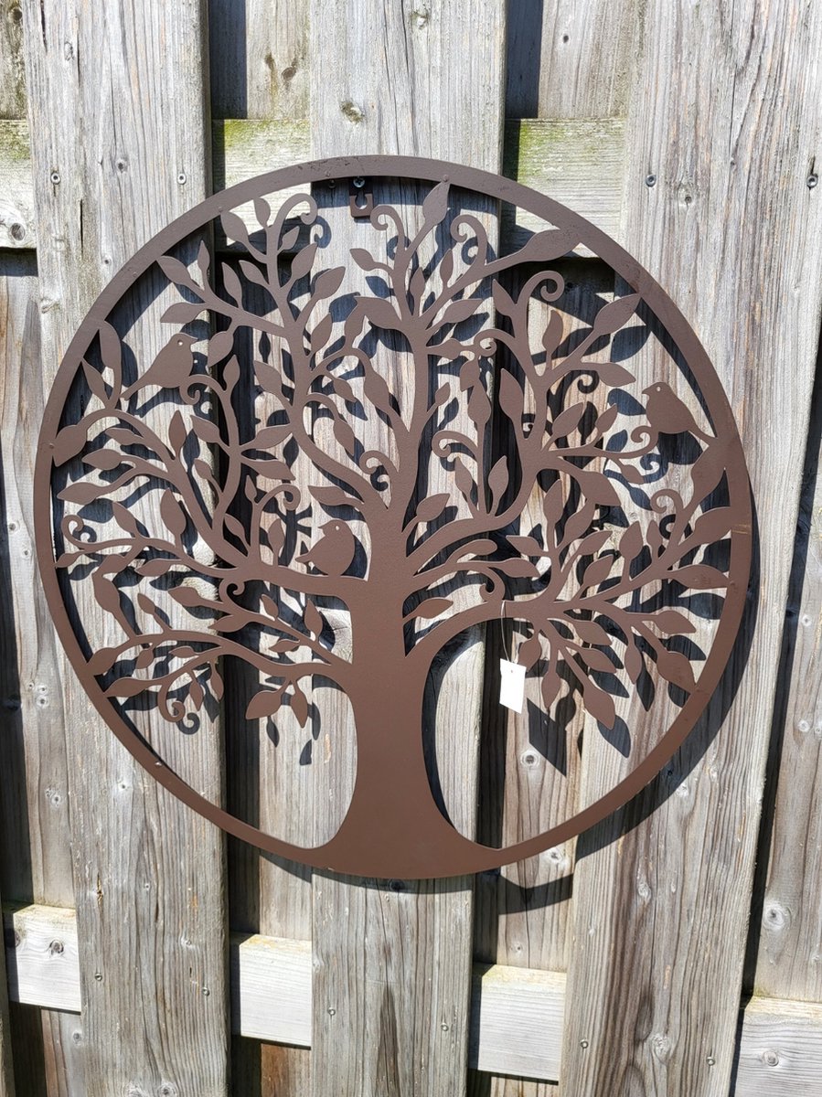 Levensboom Vogel Bruin Metaal 51 cm Rond Lifetree voor Buiten of Binnen