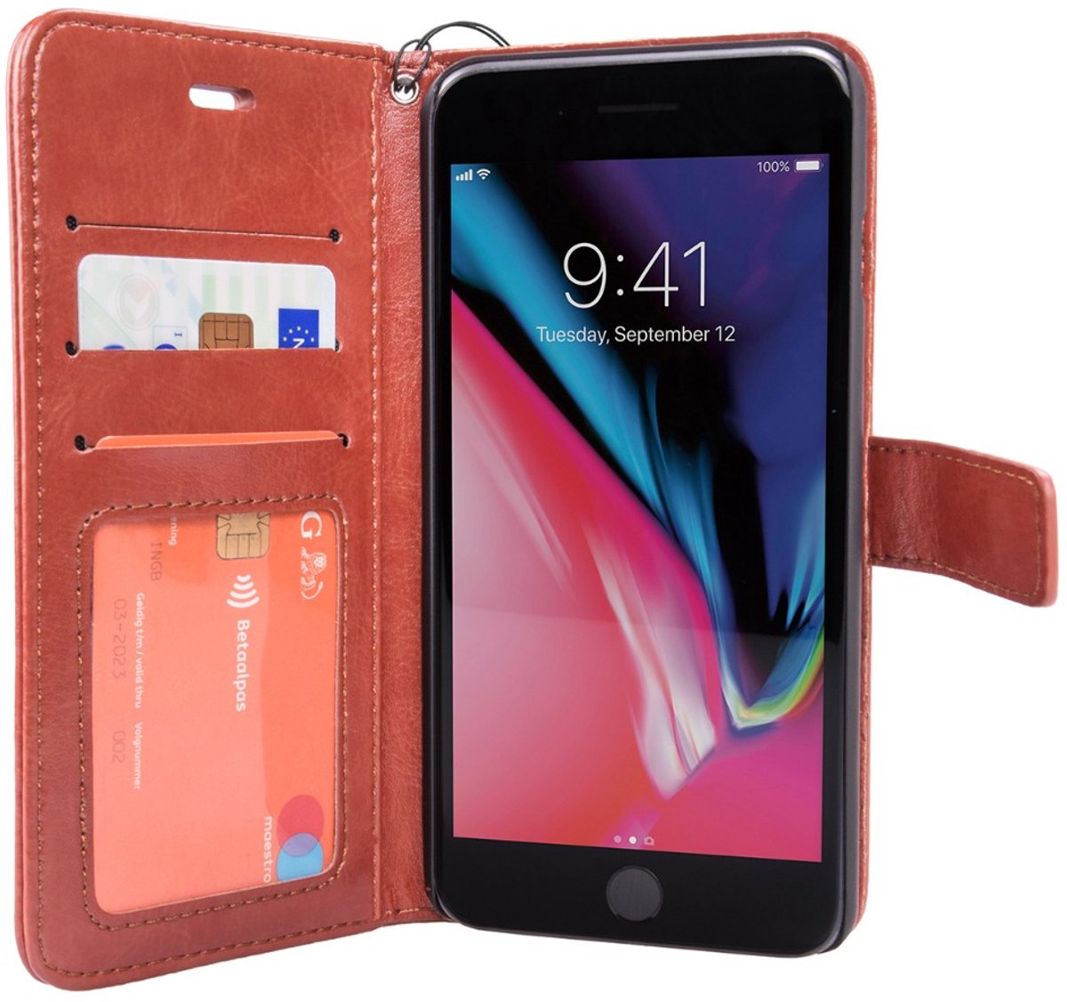 Luxe Lederen Hoesje met pashouder voor iPhone 8 - Bruin