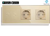 SmartinHuis – Slimme serieschakelaar (2) + tweevoudig stopcontact – Goud – Wifi – Hotelschakelaar – 2 lampen