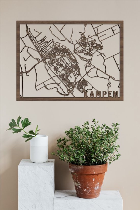 Plan de ville en bois Kampen noyer 50x70cm Décoration murale pour les City Shapes