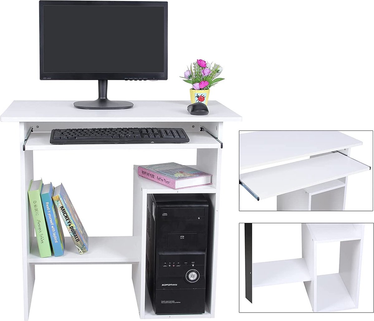 Bureau Roulant VASAGLE Avec Support Clavier - Table PC Mobile Pour Petit Espace, Blanc