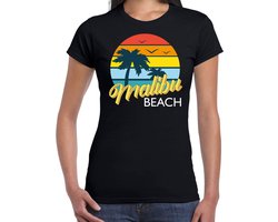 Malibu zomer t-shirt / shirt Malibu beach zwart voor dames - zwart - Malibu party outfit / vakantie kleding / strandfeest shirt M