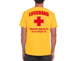 Lifeguard / strandwacht verkleed t-shirt / shirt Lifeguard Miami Beach Florida geel voor heren - Bedrukking aan de achterkant / Reddingsbrigade shirt / Verkleedkleding / carnaval / outfit XL