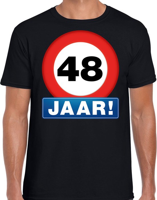Stopbord 48 jaar verjaardag t-shirt - zwart - heren - 48e verjaardag - Happy Birthday shirts / kleding M
