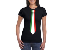 Italiaans thema shirt - Zwart t-shirt - met Italie vlag stropdas - dames - supporters - kleding - landen L