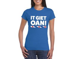 Blauw t-shirt Friesland - It Giet Oan - dames - kleding - korte mouw - Fryslan elfstedentocht shirts XL