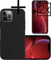 Hoes Geschikt voor iPhone 13 Pro Hoesje Cover Siliconen Back Case Hoes Met 2x Screenprotector - Zwart