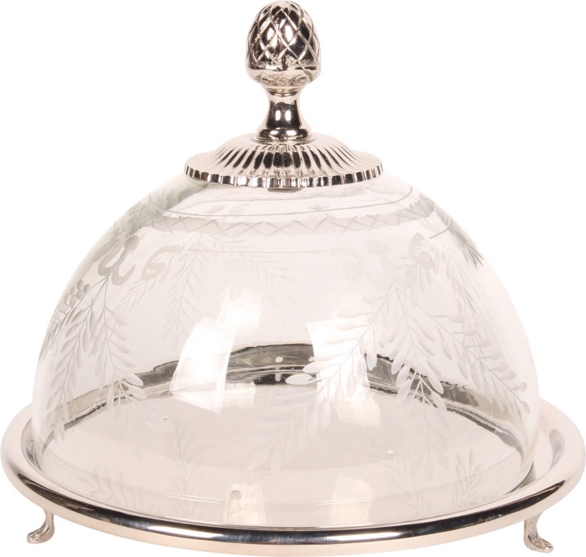 Baroque - Decoratieve schaal - Taartplateau/Serveelschaal 23 cm - Rond - Zilver - Glas - 19x23x23 - Brass+glass