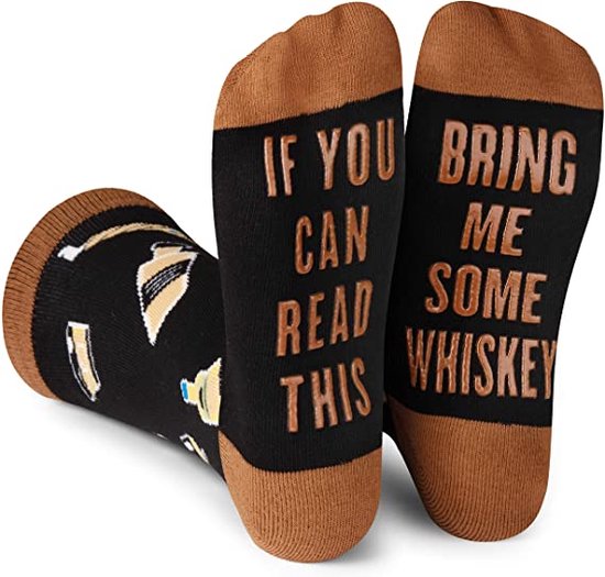 Malinsi Grappige Sokken Whiskey - Leuke Huissokken AntiSlip Dames en heren - If You Can Read This Whiskey Drank - 37 tot 45 - Cadeau voor Man & Vrouw cadeau geven
