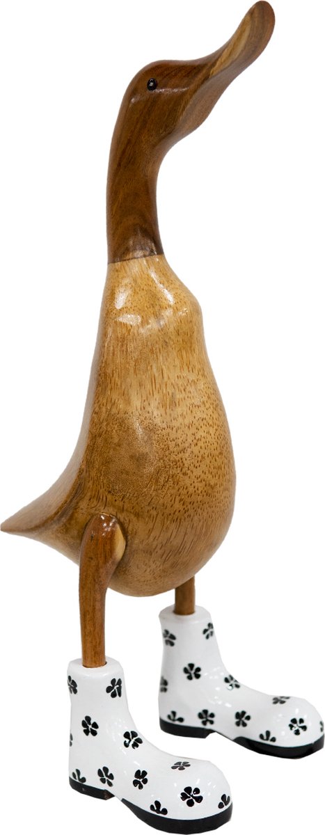 Rikmani - Houten Figuur Eend Laarzen Groen Gebloemd - Handgemaakte Houten Decoratie Gift beeldje 32 cm