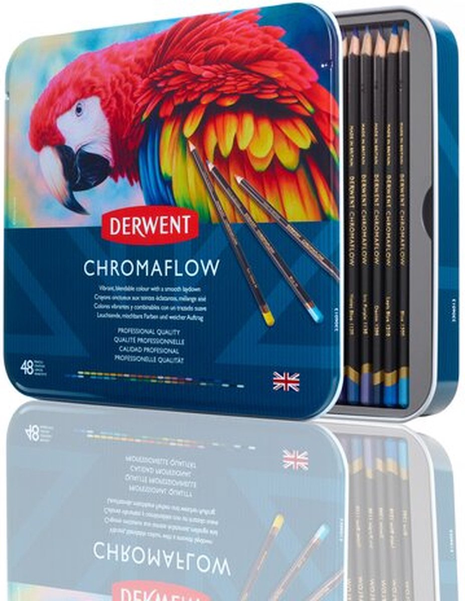 Derwent Chromaflow Kleurpotloden in Blik - 48 Potloden met Zachte Kern - Assorti