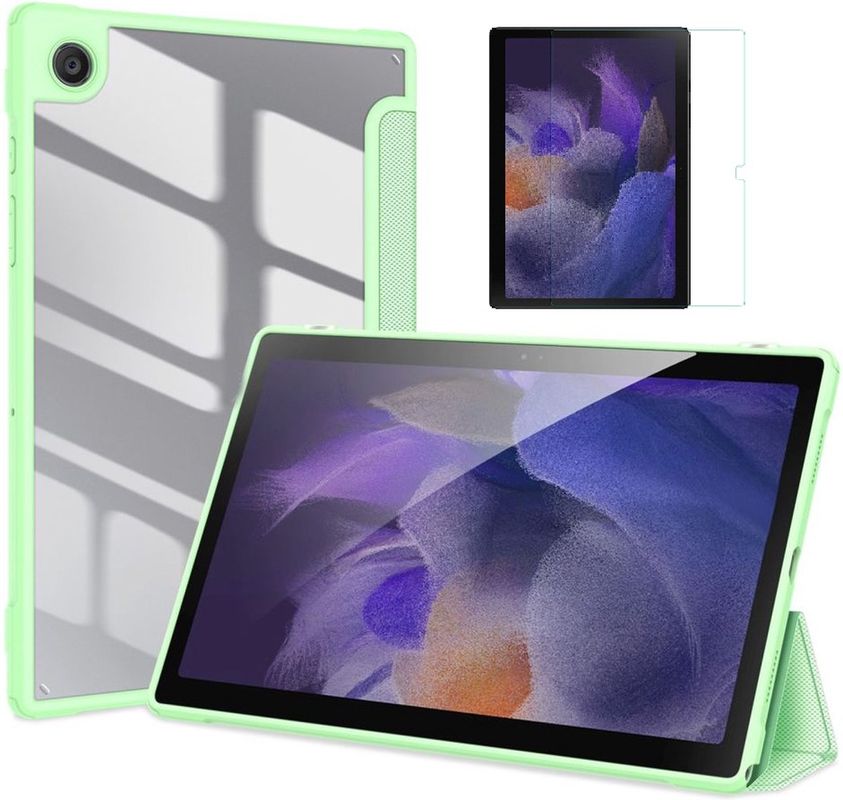 Dux Ducis - Tablet hoes & Case2go Screenprotector geschikt voor Samsung Galaxy Tab A8 (2022 & 2021) - Toby Serie - Tri-Fold Book Case - Groen
