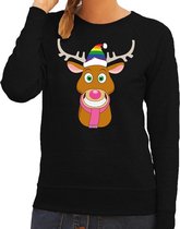 Foute kersttrui / sweater Gay Ruldolf met regenboog muts en roze sjaal zwart voor dames - Kersttruien XS