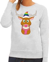 Foute kersttrui / sweater Gay Ruldolf met regenboog muts en roze sjaal grijs voor dames - Kersttruien S