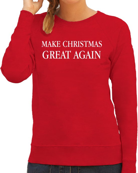 Make Christmas great again Trump Kerst sweater / foute Kersttrui rood voor dames - Kerstkleding / Christmas outfit L