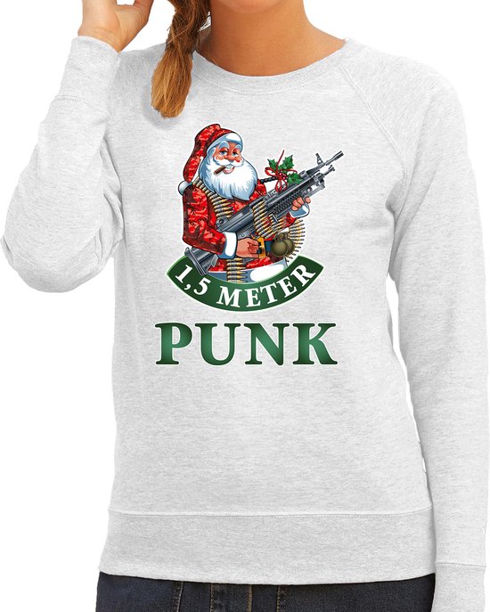 Foute Kerstsweater / kersttrui 1,5 meter punk grijs voor dames - Kerstkleding / Christmas outfit S