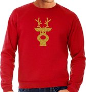 Rendier hoofd Kerst trui - rood met gouden glitter bedrukking - heren - Kerst sweaters / Kerst outfit M