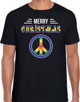 Merry Christmas peace fout T-shirt - zwart - heren - Hippie kerstshirts / Kerst outfit S