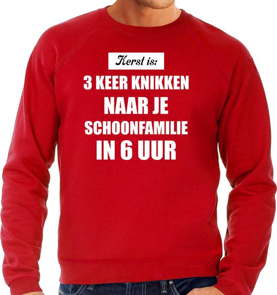 Rode foute Kersttrui / sweater - Kerst is 3 keer knikken naar schoonfamilie - heren - Kerstkleding / Christmas outfit S