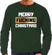 Foute Kersttrui / sweater - Merry fucking Christmas - groen voor heren - kerstkleding / kerst outfit L