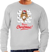 Foute Kerstsweater / Kerst trui met hamsterende kat Merry Christmas grijs voor heren- Kerstkleding / Christmas outfit L