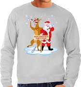Grote maten foute kersttrui / sweater dronken kerstman en rendier Rudolf - grijs voor heren - Kersttruien / Kerst outfit XXXL