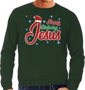 Foute Kersttrui / sweater - Happy Birthday Jesus / Jezus - groen voor heren - kerstkleding / kerst outfit S