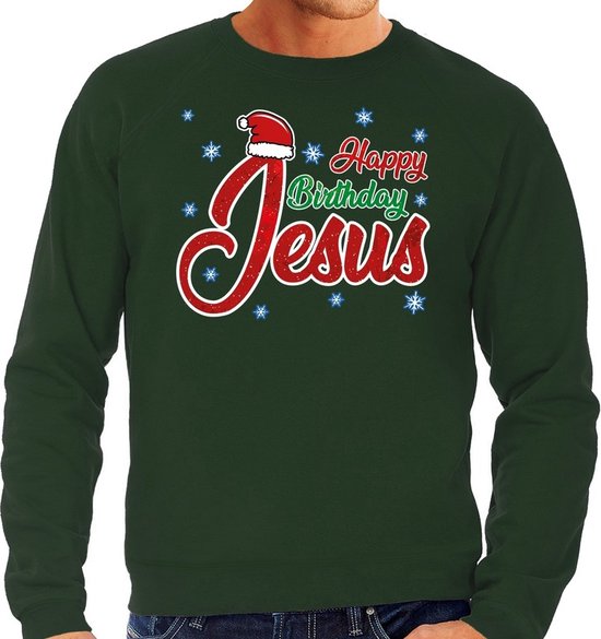 Psychologisch Pa buiten gebruik Foute Kersttrui / sweater - Happy Birthday Jesus / Jezus - groen voor heren  -... | bol.com