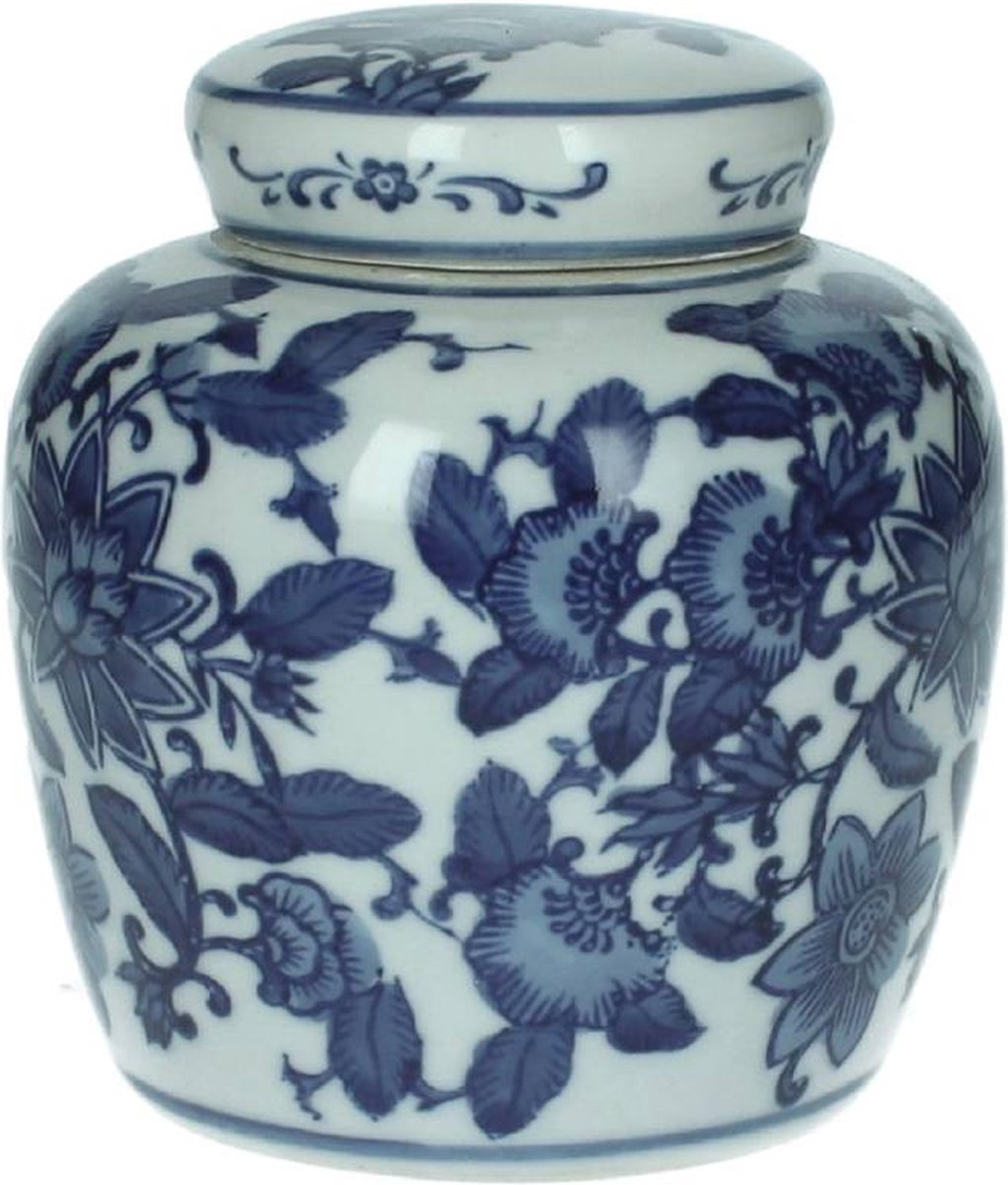 JAR PORCELAIN BLUE/WHITE 11X11X13CM - Kersten B.V.