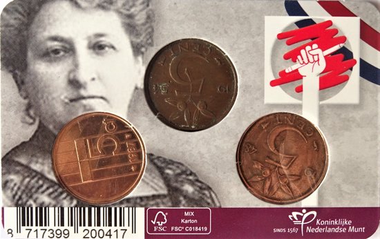 Thumbnail van een extra afbeelding van het spel 100 jaar Vrouwenkiesrecht in Nederland - Coincard met 3 stuivers.