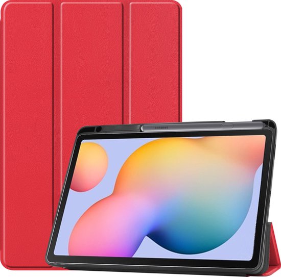 Coque pour Samsung Galaxy Tab S6 Lite (2022) - 10,4 pouces - Étui livre à trois volets avec porte-stylet - Rouge