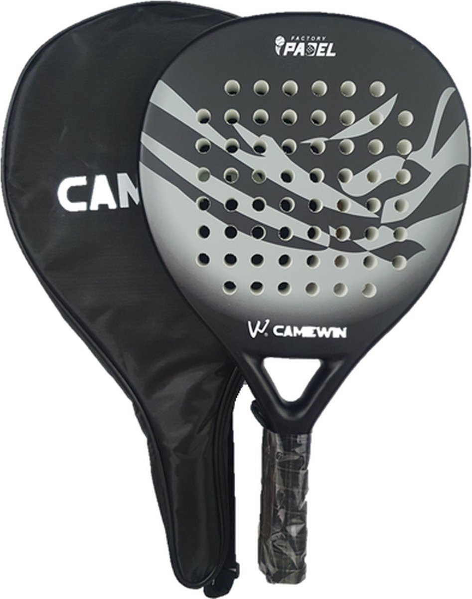 Camewin - Padelracket - inclusief padeltas - Full carbon - Grijs - Zwart - Padel Racket - Cadeautip