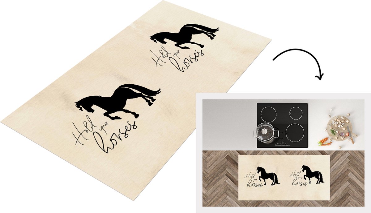 KitchenYeah Keukenloper - Loper keuken - Spreuken - Paard - Quotes - Hold your horses - 120x60 cm - Keukenloper vinyl Multicolor