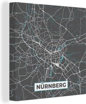 Canvas Schilderij Kaart – Plattegrond – Stadskaart – Nürnberg – Duitsland – Blauw - 90x90 cm - Wanddecoratie