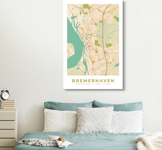 Tableau sur toile Bremerhaven - Plan d'étage - Carte - Vintage - Plan de ville - 120x180 cm - Décoration murale XXL