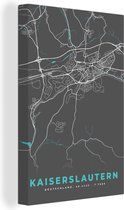 Canvas Schilderij Plattegrond – Kaiserslautern – Blauw – Stadskaart – Kaart - Duitsland - 80x120 cm - Wanddecoratie