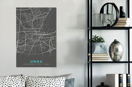 Peinture sur toile Allemagne - Blauw - Unna - Plan de la ville - Carte - Plan d'étage - 40x60 cm - Décoration murale