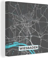 Canvas Schilderij Stadskaart – Plattegrond – Duitsland – Blauw – Wiesbaden – Kaart - 90x90 cm - Wanddecoratie