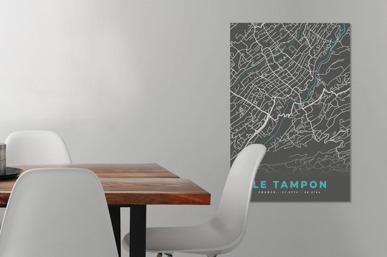 Peinture sur Toile Plan de Ville - France - Carte - Le Tampon - Carte - 60x90 cm - Décoration murale