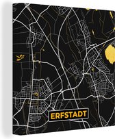 Canvas Schilderij Black and Gold – Stadskaart – Erfstadt – Duitsland – Plattegrond – Kaart - 20x20 cm - Wanddecoratie