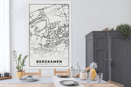 Tableau Peinture sur Toile Carte - Bergkamen - Carte - Plan de Ville - 120x180 cm - Décoration murale XXL