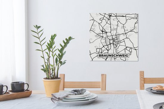 Canvas Schilderij Braunschweig - Stadskaart - Kaart - Plattegrond - 50x50 cm - Wanddecoratie