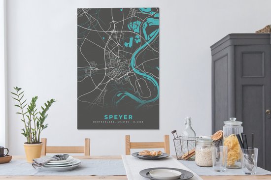 Canvas schilderij 90x140 cm - Wanddecoratie Plattegrond – Speyer – Blauw – Stadskaart – Kaart - Duitsland - Muurdecoratie woonkamer - Slaapkamer decoratie - Kamer accessoires - Schilderijen