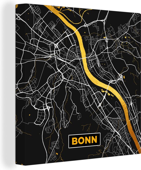 Canvas Schilderij Bonn - Stadskaart - Plattegrond - Kaart - Goud - Duitsland - 90x90 cm - Wanddecoratie