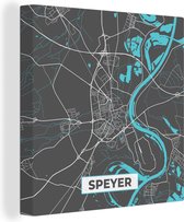 Peinture sur Toile Plan de Ville – Carte – Allemagne – Blauw – Spire – Carte - 20x20 cm - Décoration murale