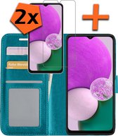Hoesje Geschikt voor Samsung A13 5G Hoes Bookcase Flipcase Book Cover Met 2x Screenprotector - Hoes Geschikt voor Samsung Galaxy A13 5G Hoesje Book Case - Turquoise