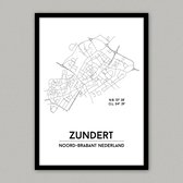 Zundert city poster, A4 met lijst, plattegrond poster, woonplaatsposter, woonposter